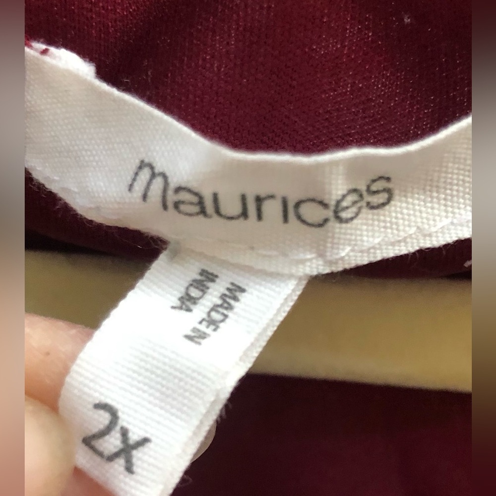 Maurices Burgundy Floral Wrap Looking Top with Frilly Sleeves - Picture 2 of 6